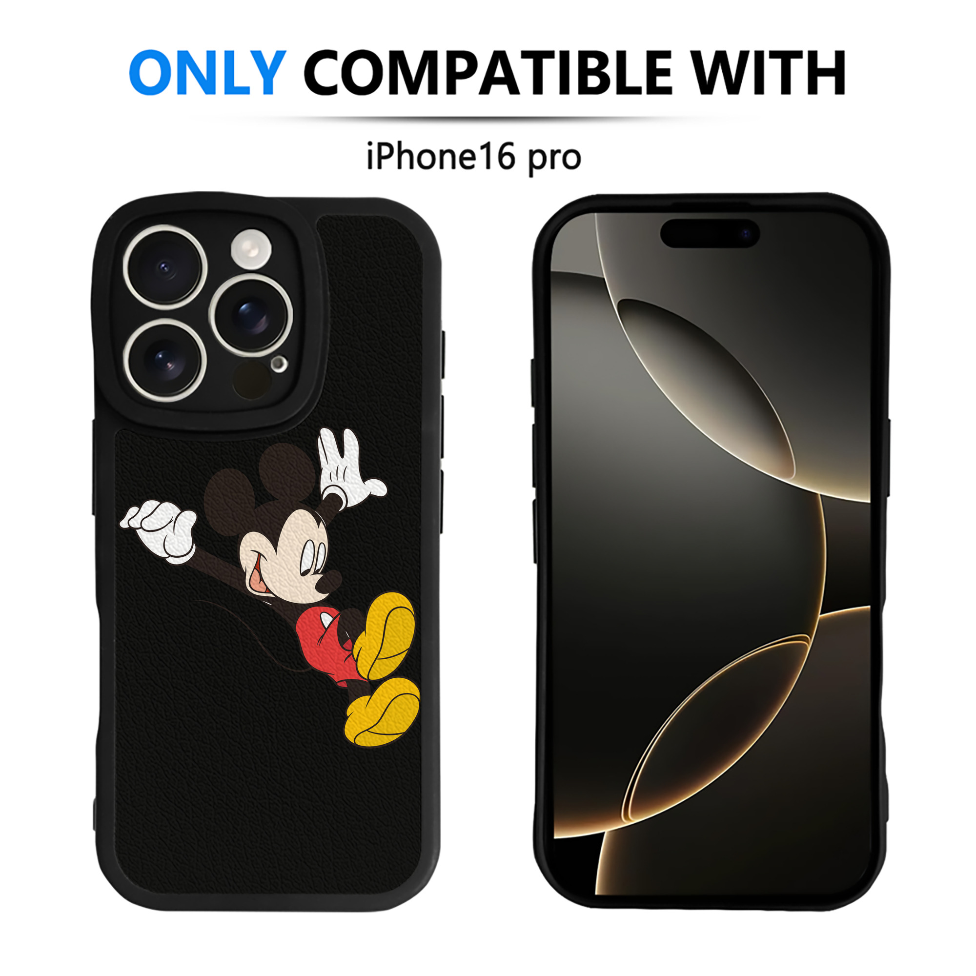 （画像用） ミッキーマウス Mickey Mouse 【iPhone 16シリーズ対応】シリコンスマホケース（レザー調） 材質：シリコン